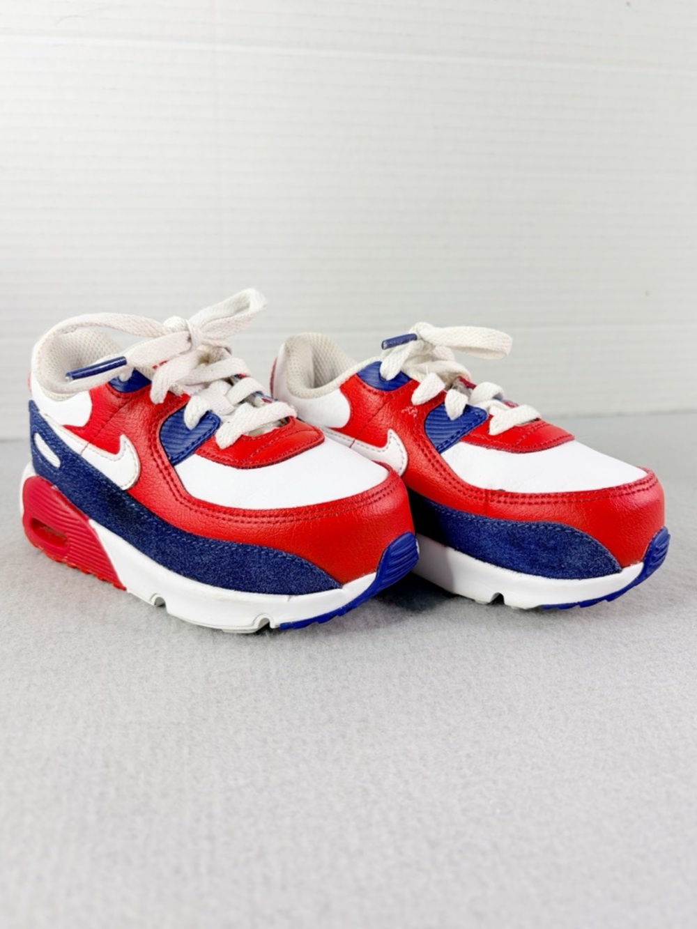 Nike Air Max 90 Shoes Toddler Size 8C White Red Blue Kids Sneakers DA9056-100
